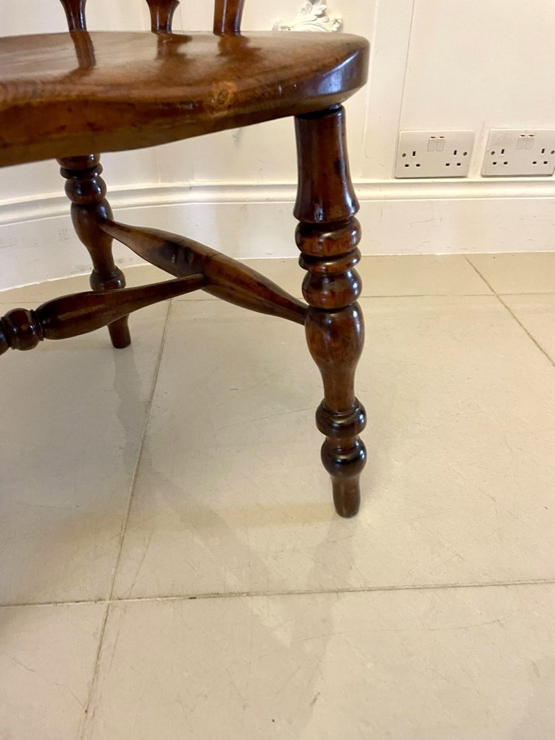 Antique Victorian Quality Yew Wood Broad Arm Windsor Chair - Image 7